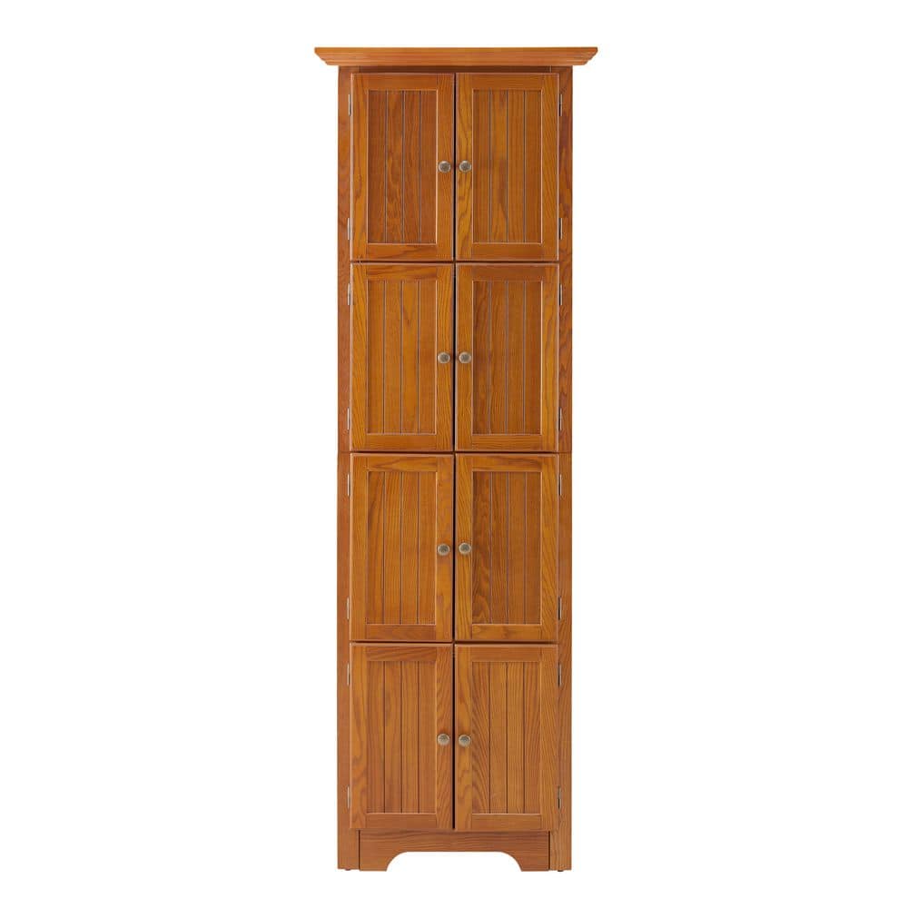 Tahanbath 12.20 in. W x 24.40 in. D x 72 in. H Brown MDF Freestanding Linen Cabinet with 8-Doors and Adjustable Shelves in Oak (1)