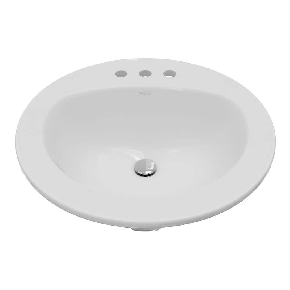 Karran Valera 19-1/2 in. x 19-1/2 in. Round Drop-In Vitreous China Bathroom Sink in White (1)