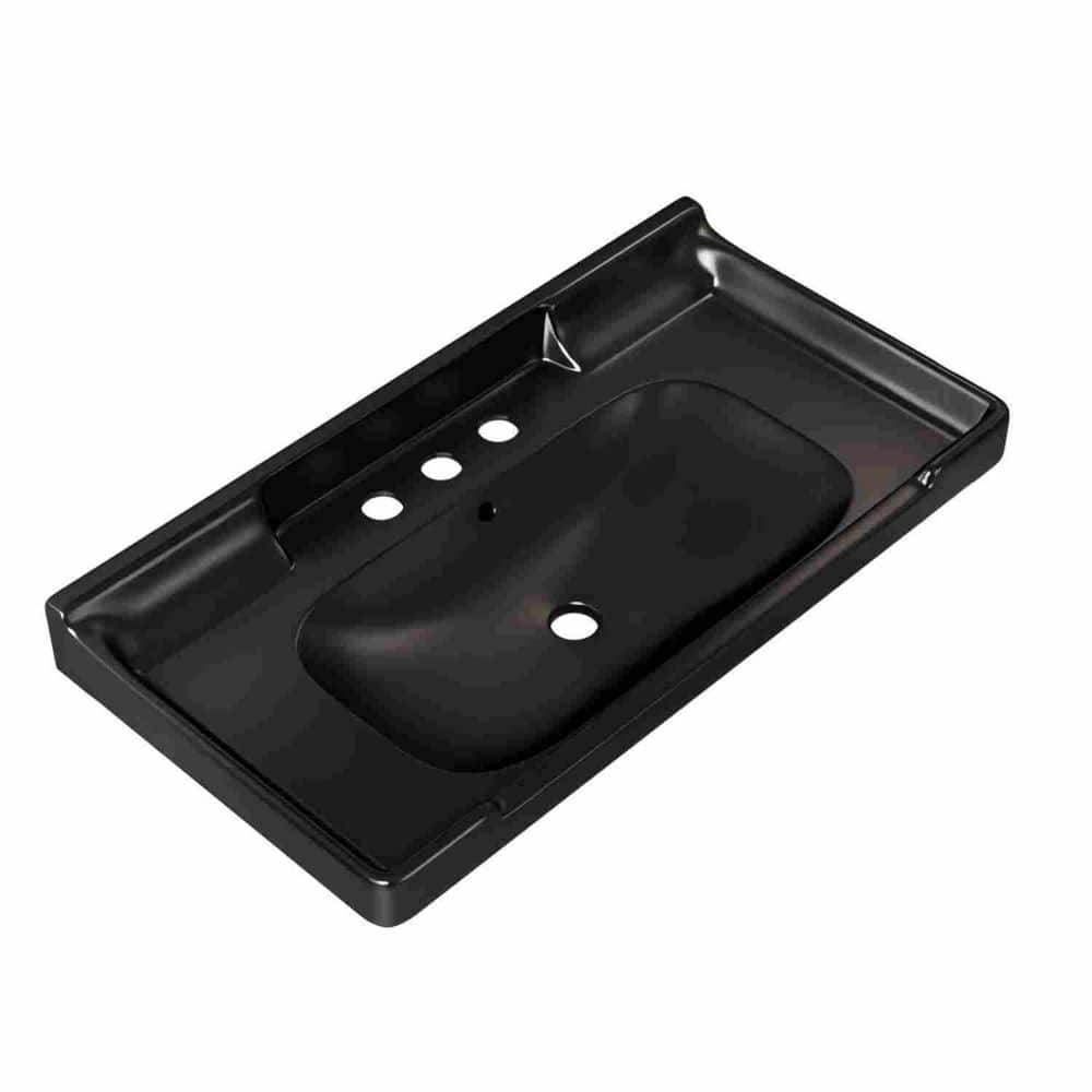 Satico 35.83 in. Drop-In Rectangular Ceramic Bathroom Sink in Black with 3 Pre-Drilled Hole (1)