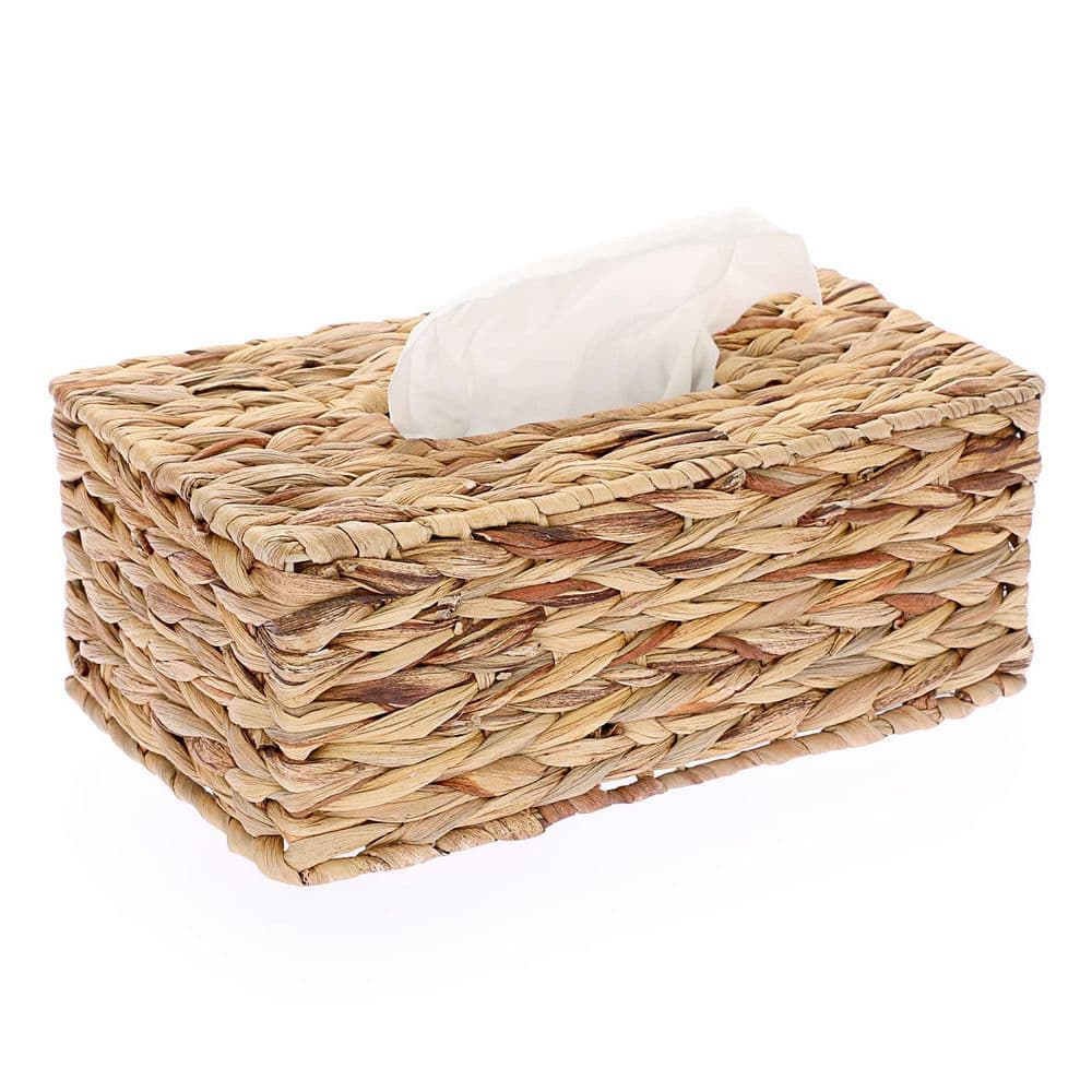 KHKFY Rectangular Tissue Box Cover Made of Handwoven Water Hyacinth with Metal Frame 11 x 6.7 x 4.4 in.