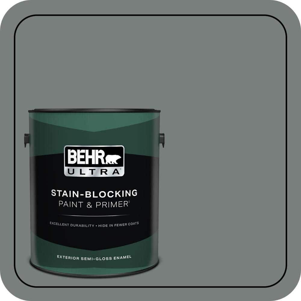 BEHR ULTRA 1 gal. #PPU25-18 Shutter Gray Semi-Gloss Enamel Exterior Paint & Primer