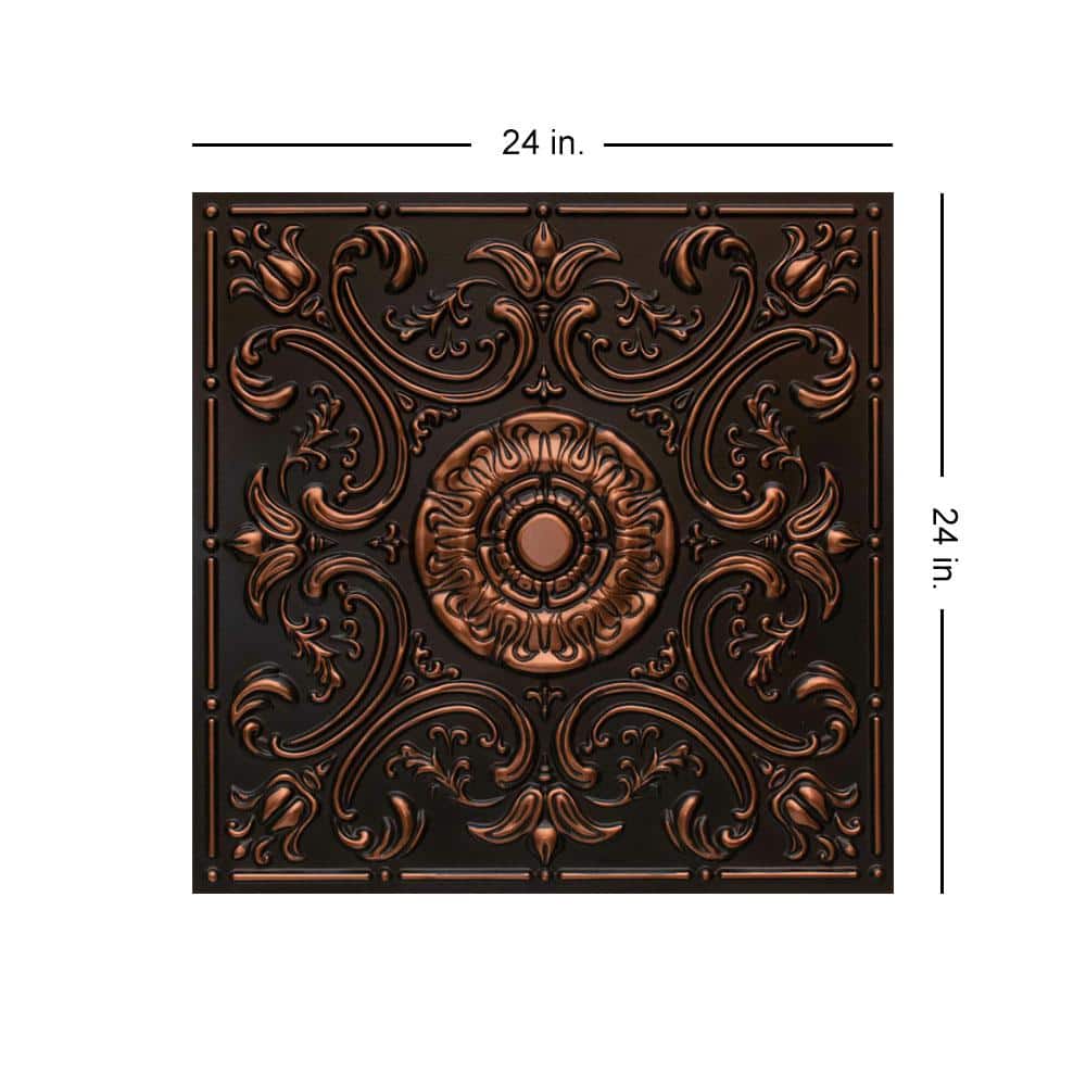 FROM PLAIN TO BEAUTIFUL IN HOURS Venice Antique Copper 2 ft. x 2 ft. PVC Glue up or Lay-in Faux Tin Ceiling Tile (200 sq. ft. /Case) (2)