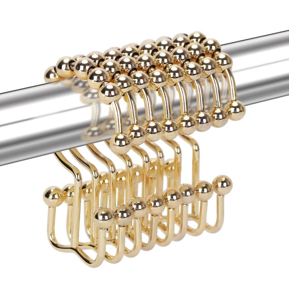 Unbranded 12-Pack Stainless Steel Shower Curtain Hooks, Balance Sliding Double Hooks, Gold Finish, Rust Resistant