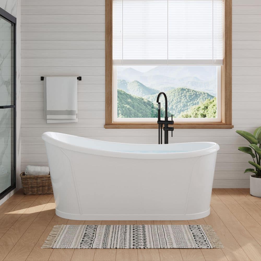 FORCLOVER 66 in. x 30 in. Freestanding Soaking Bathtub with Drain and Integrated Slotted Overflow in White (1)