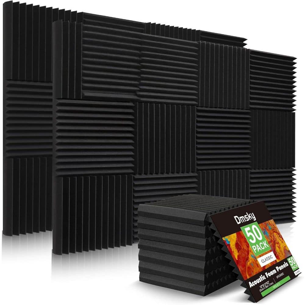Laybus 12 in. x 12 in. x 2 in. Black Sound Proof Foam Panels, Self-Adhesive, Fire-Proofed Soundproofing Wedges  Home, 50-Pieces (1)