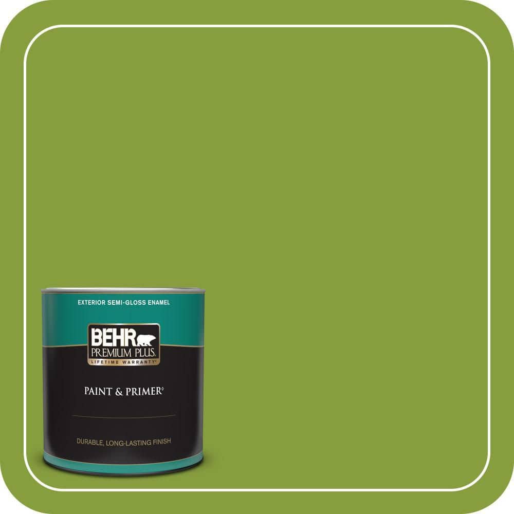 BEHR PREMIUM PLUS 1 qt. #T14-18 New Shoot Semi-Gloss Enamel Exterior Paint & Primer
