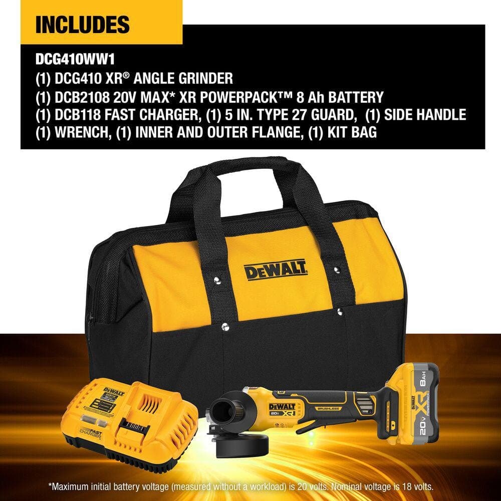 DEWALT 20V MAX Lithium-Ion Cordless 4-1/2 in. - 5 in. Angle Grinder Kit with 8.0 Ah Battery, Charger and Kit Bag (2)