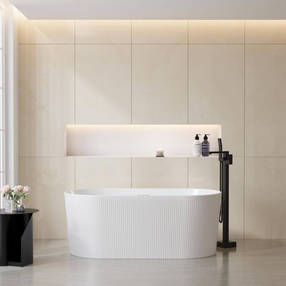 ANGELES HOME 59 in. L x 29.53 in. W Acrylic Soaking Double Ended Modern Bathtub in White, Pop-up Drain (2)