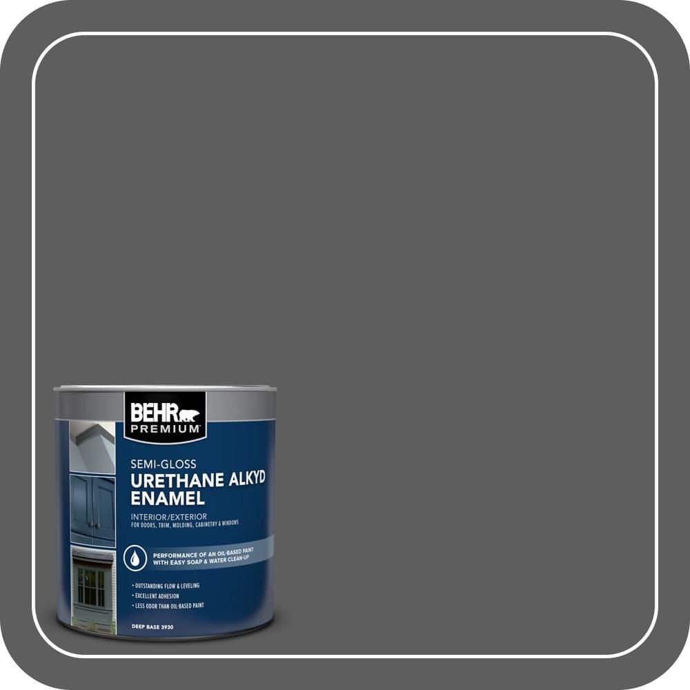 BEHR PREMIUM 1 qt. #N520-6 Asphalt Gray Semi-Gloss Enamel Urethane Alkyd Interior/Exterior Paint