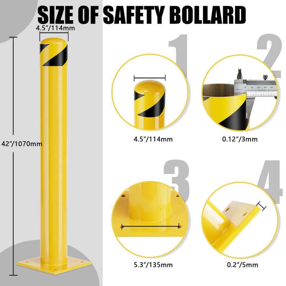 Amucolo 42 in. x 4.5 in. Yellow Powder Coated Steel Safety Bollard Post Parking Bollard Driveaway Barrier (3-Pieces) (2)