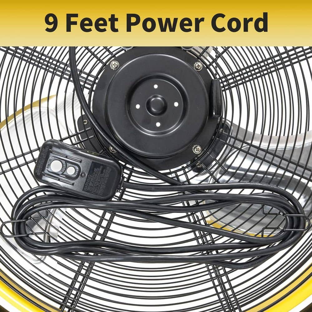 Edendirect 20 in. 3 Speeds Pedestal Fan in Yellow with IP44 Enclosed Motor, Detachable Mist Spray Kit, 180° Oscillating, Low Noise (3)