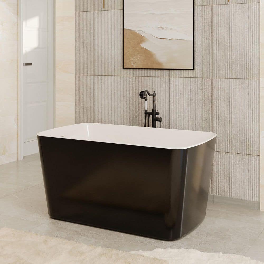 CASAINC 49 in. x 24 in. Rectangular Acrylic Soaking Bathtub in Black with Seat (1)