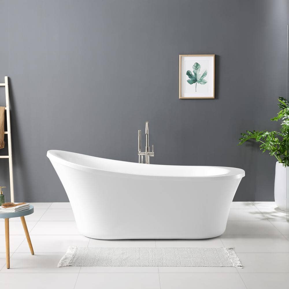 OVE Decors Skylar 70 in. Freestanding Flatbottom Single-Slipper Soaking Bathtub with Reversible Drain in White