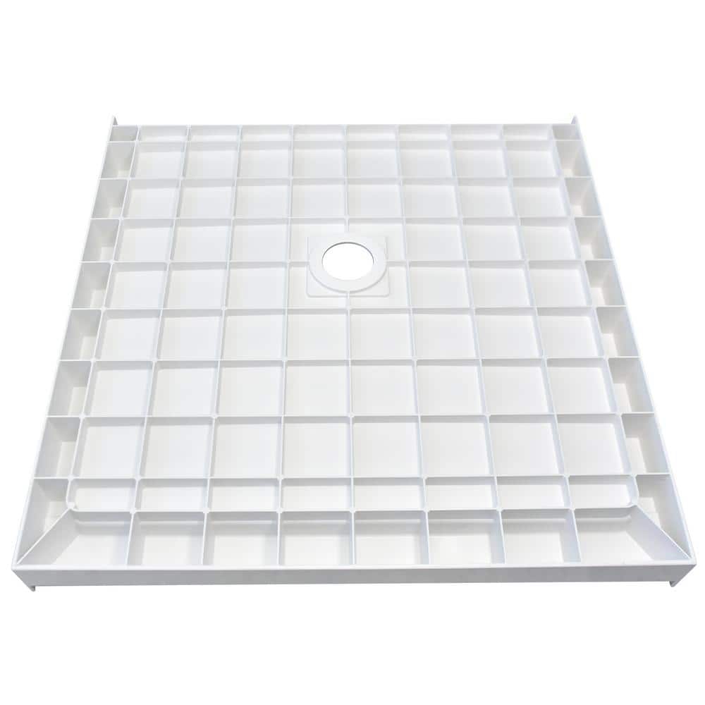 imperiol 48 in. L x 36 in. W x 4 in. Anti-Slip Single Threshold Alcove Shower Pan Base in White with Center Drain (2)