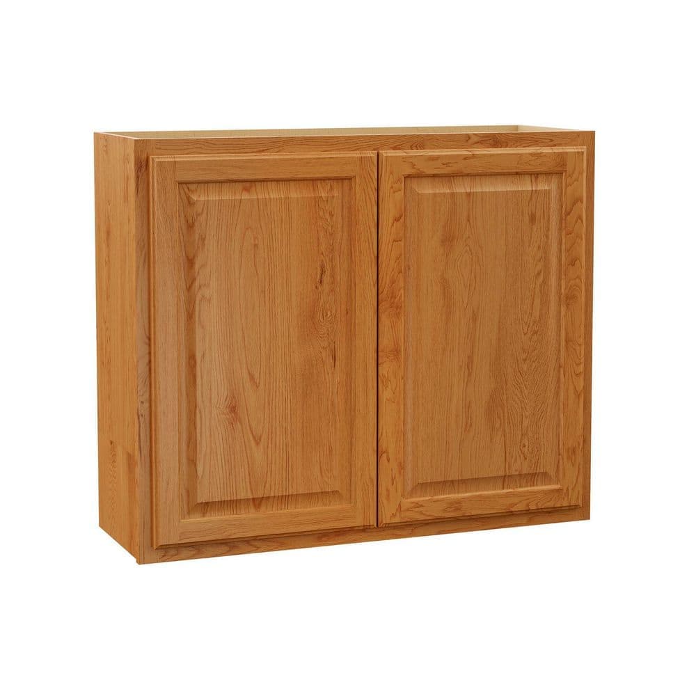 Hampton Bay Hampton 36 in. W x 12 in. D x 30 in. H Assembled Wall Kitchen Cabinet in Medium Oak