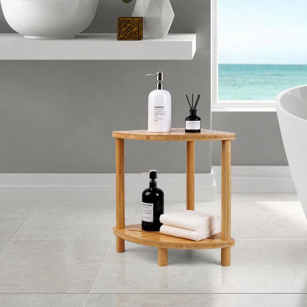 Unbranded Shower Caddy 2-Tier Brushed Nickel Corner Shower Stool Waterproof Freestanding Bath Foot Rest with Storage Shelf Seat (3)