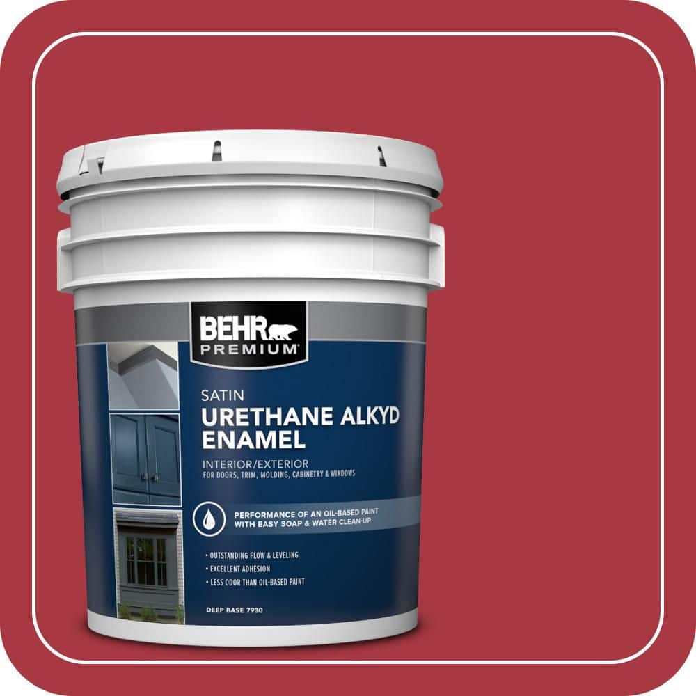 BEHR PREMIUM 5 gal. #BXC-03 Scarlet Urethane Alkyd Satin Enamel Interior/Exterior Paint