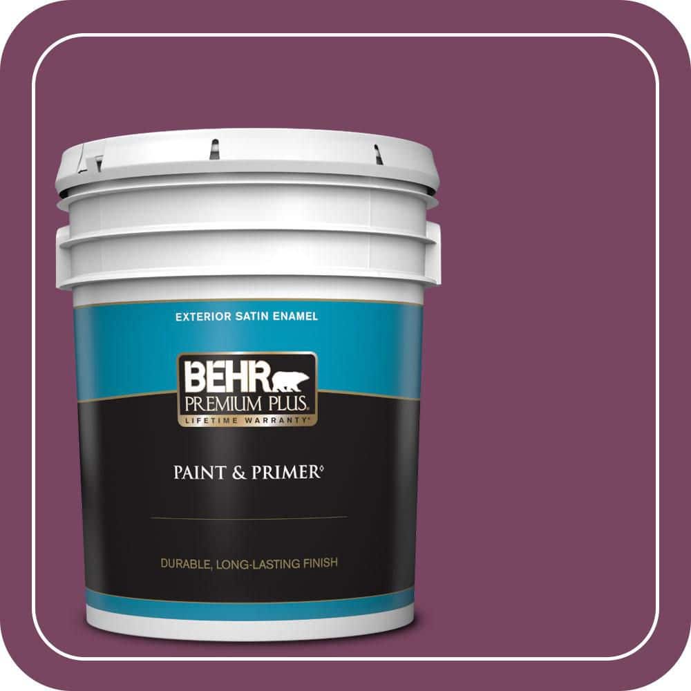 BEHR PREMIUM PLUS 5 gal. #690B-7 Plum Jam Satin Enamel Exterior Paint & Primer