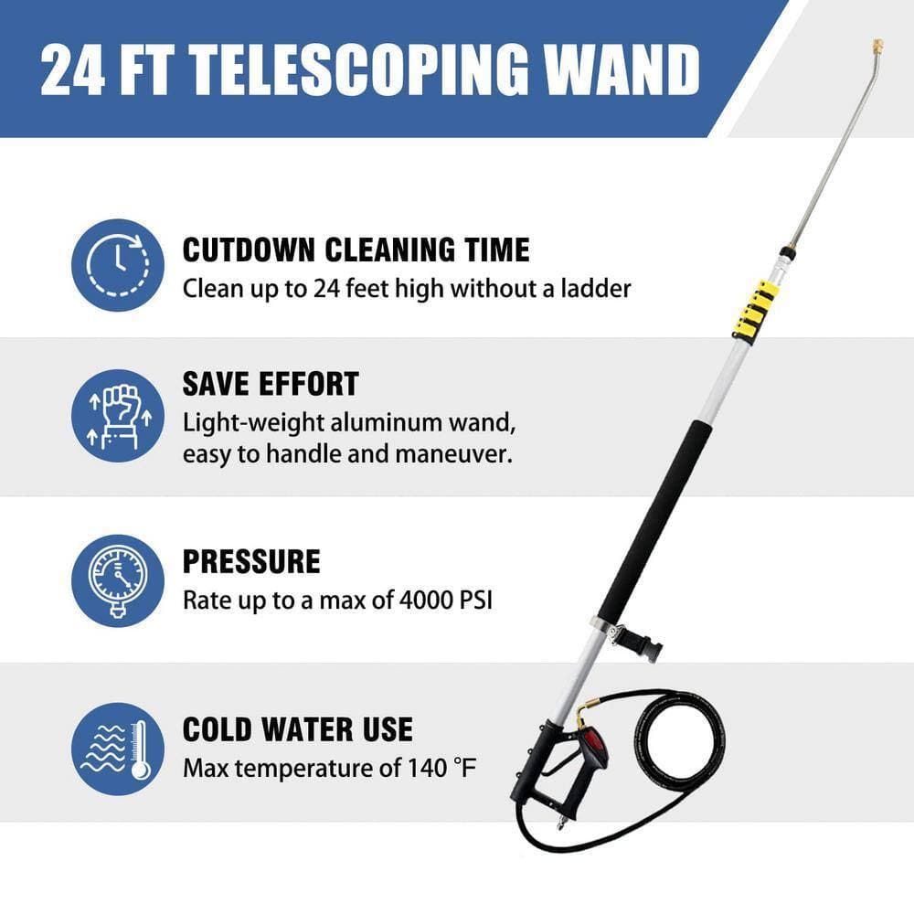 Angel Sar 24 ft. Aluminum Telescoping Pressure Washer Wand, Gutter Cleaner Attachment with 7 Spray Nozzle Tips Support Belt (2)