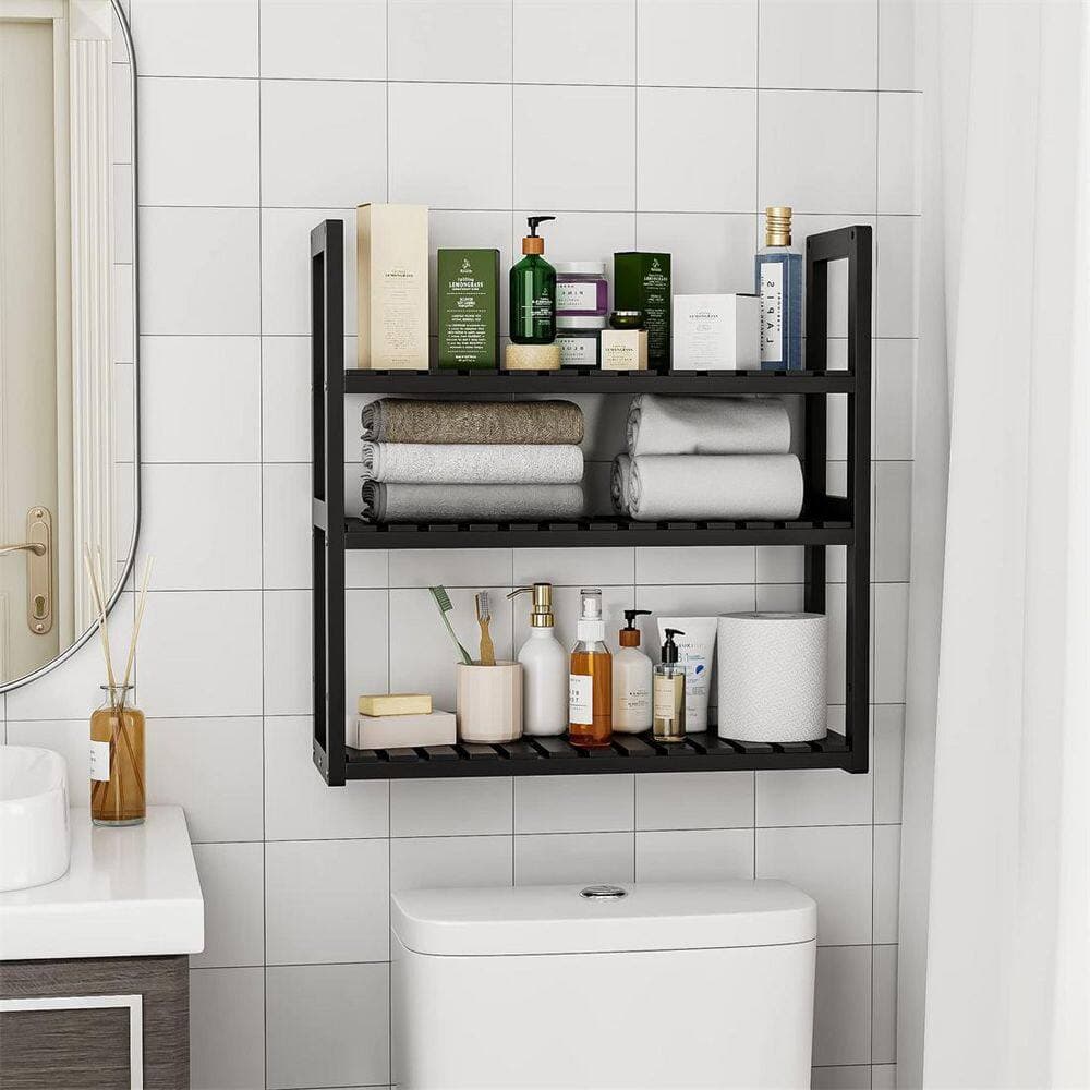 Dracelo 16.62 in. W x 16.94 in. H x 5.9 in. D Black Bathroom Over-the-Toilet Storage (2)