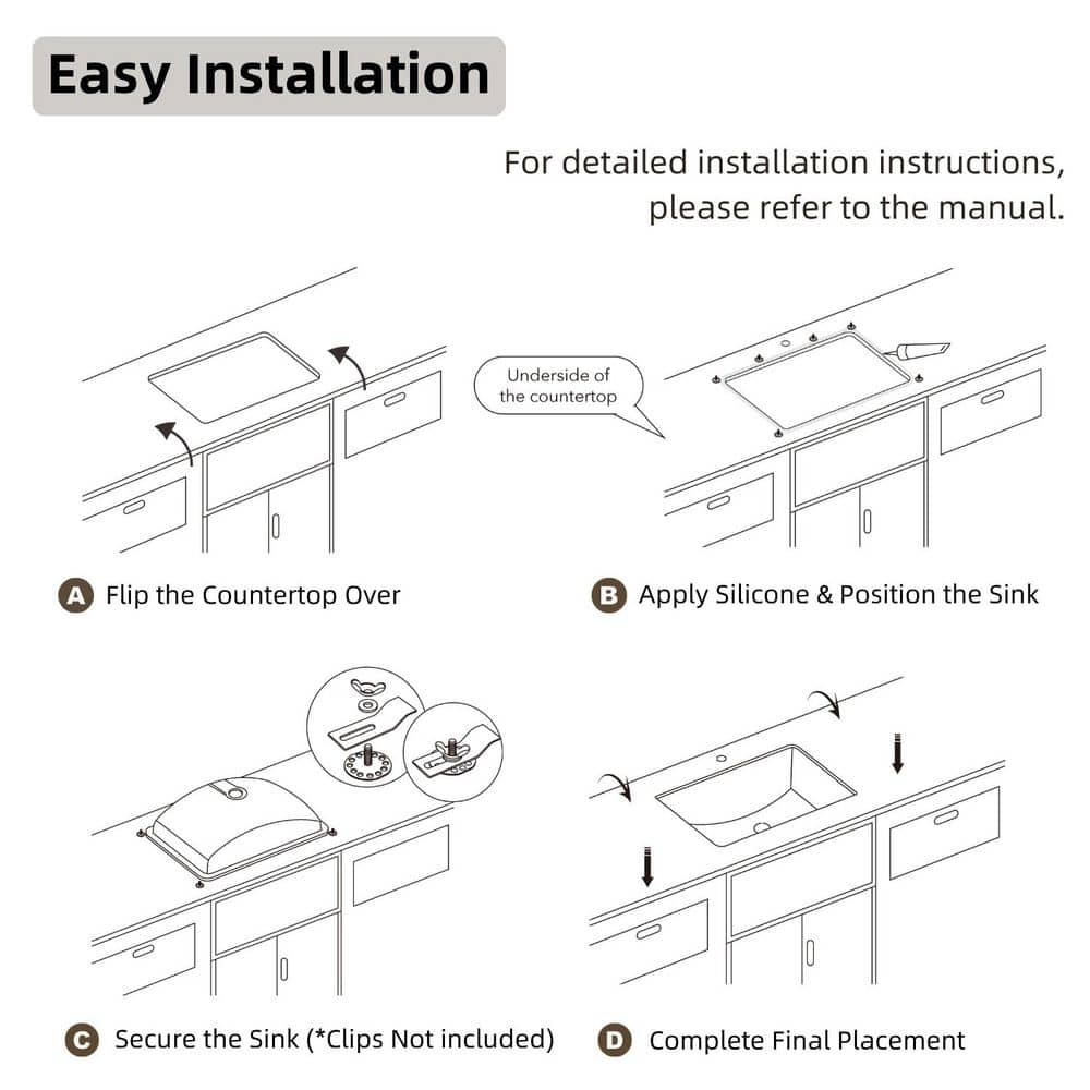 Los Flexi 24 in. L x 16 in. W Undermount Bathroom Sink Rectangle, White Ceramic Vanity Sink with Overflow For Modern Bathrooms (3)
