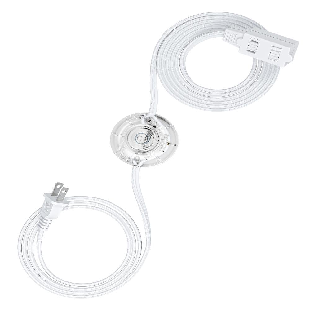 DEWENWILS 12 FT Extension Power Cord Splitter with Lights and Angled Flat Plug, 2Prong 3 Outlets,16AWG/2C, Indoor,13A/1625W, White (1)