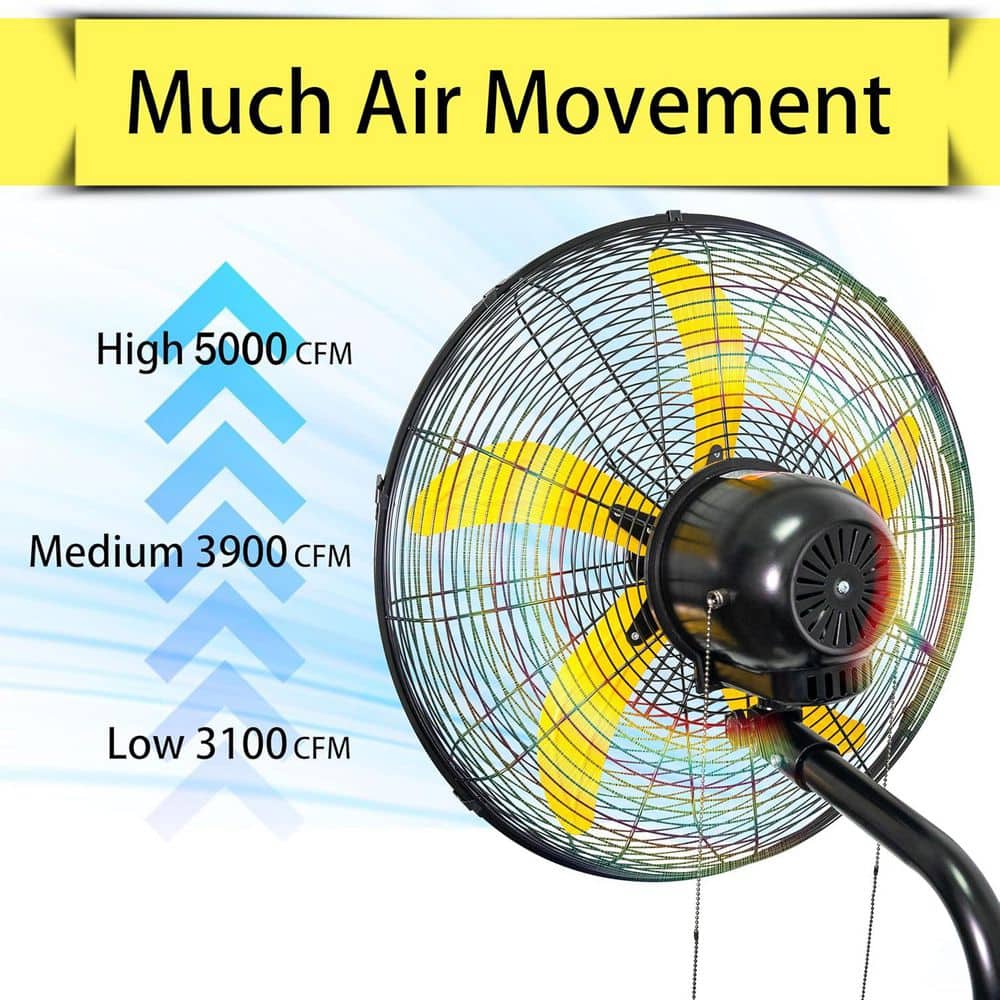 Unbranded 20 in. Oscillating Wall Mount Fan in Black-5,000 CFM, 3 Speeds, 80° Oscillation for Commercial/Garage/Warehouse (2)