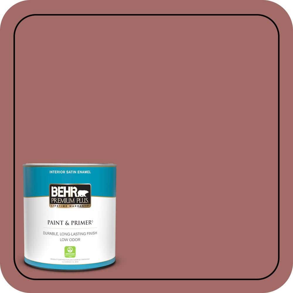 BEHR PREMIUM PLUS 1 qt. #S150-5 Vermilion Satin Enamel Low Odor Interior Paint & Primer