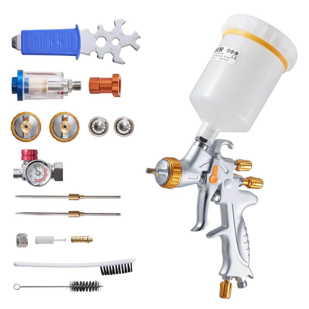 VEVOR HVLP Air Spray Gun, Gravity Feed Paint Sprayer with 3-Nozzles (1.3/1.4/1.7 mm) 600 ml Capacity Air Regulator for Primers (1)