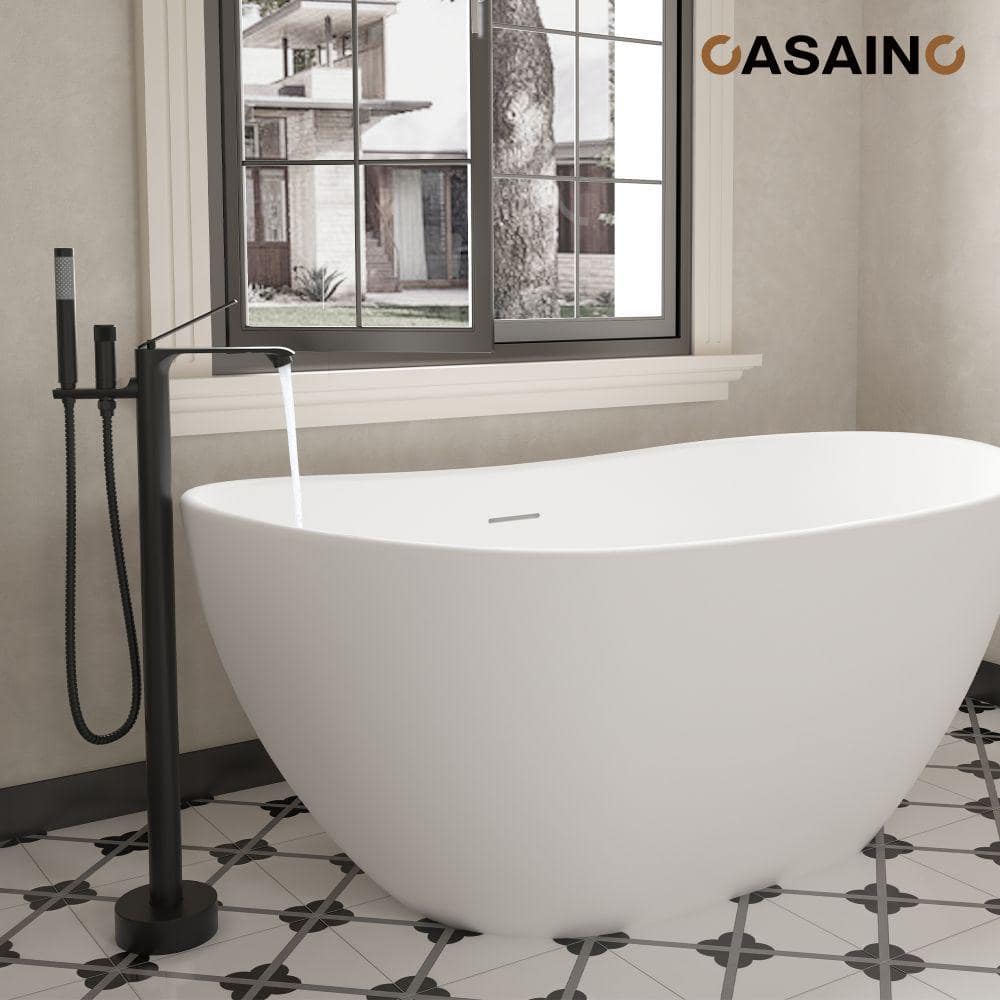 CASAINC 63.39 in. x 29.53 in. Soaking Flatbottom Non-Whirlpool Bathtub with Center Drain and Shower Faucet in Matte White (3)