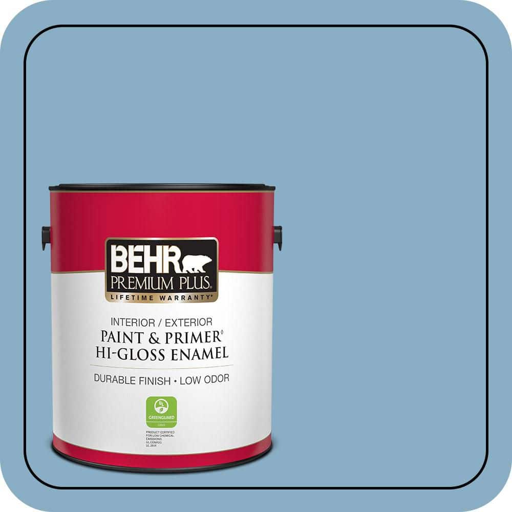 BEHR PREMIUM PLUS 1 gal. #S500-4 Chilly Blue Hi-Gloss Enamel Interior/Exterior Paint & Primer