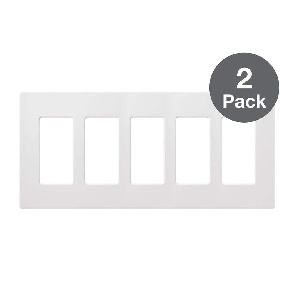 Lutron Claro 5 Gang Wall Plate for Decorator/Rocker Switches, Gloss, White (CW-5-WH-2PK) (2-Pack)