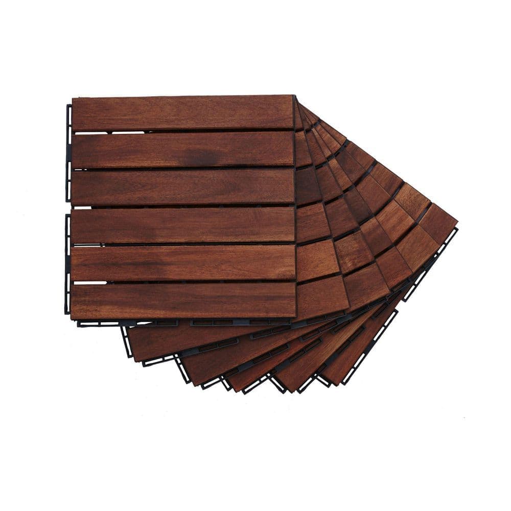 Unbranded 12 in. x 12 in. Piece Interlocking Striped Pattern Deck Tiles Square Acacia Hardwood Outdoor Flooring (20 per Case)Brown (2)
