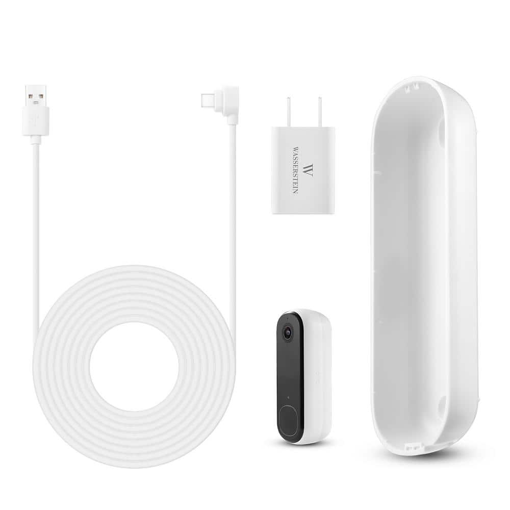 Wasserstein Power Adapter (5.2V 2A) with L-Shaped USB-C Cable for Arlo Doorbell 2nd gen with backplate (1 Pack/ White)