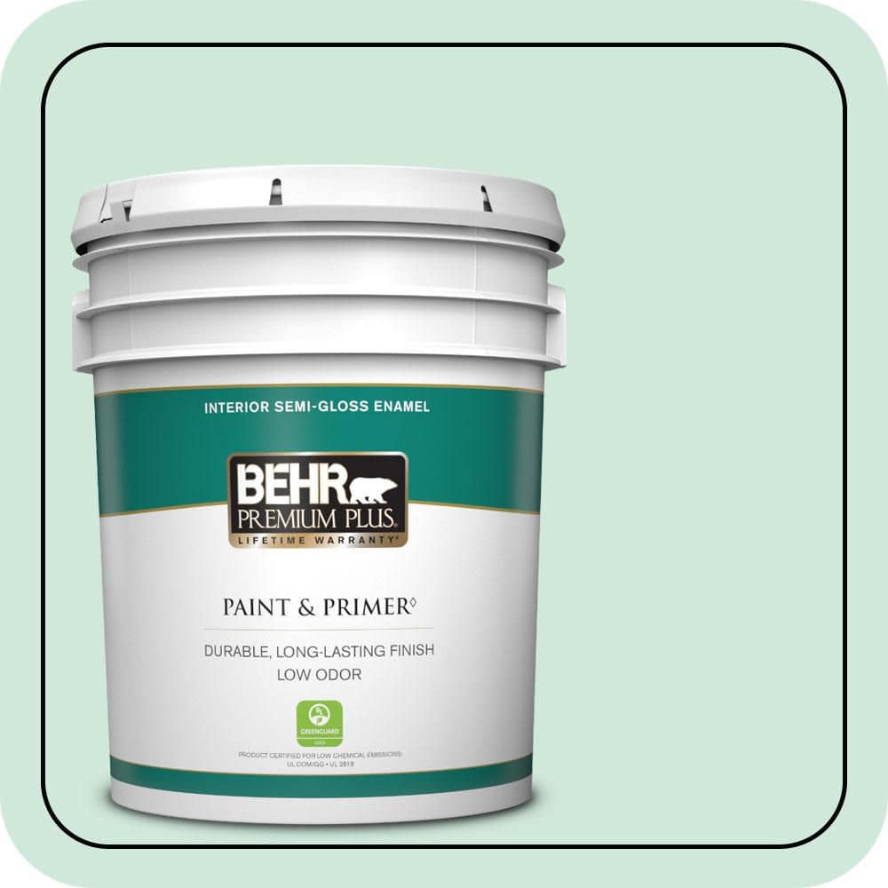 BEHR PREMIUM PLUS 5 gal. #M420-2 Green Aqua Semi-Gloss Enamel Low Odor Interior Paint & Primer