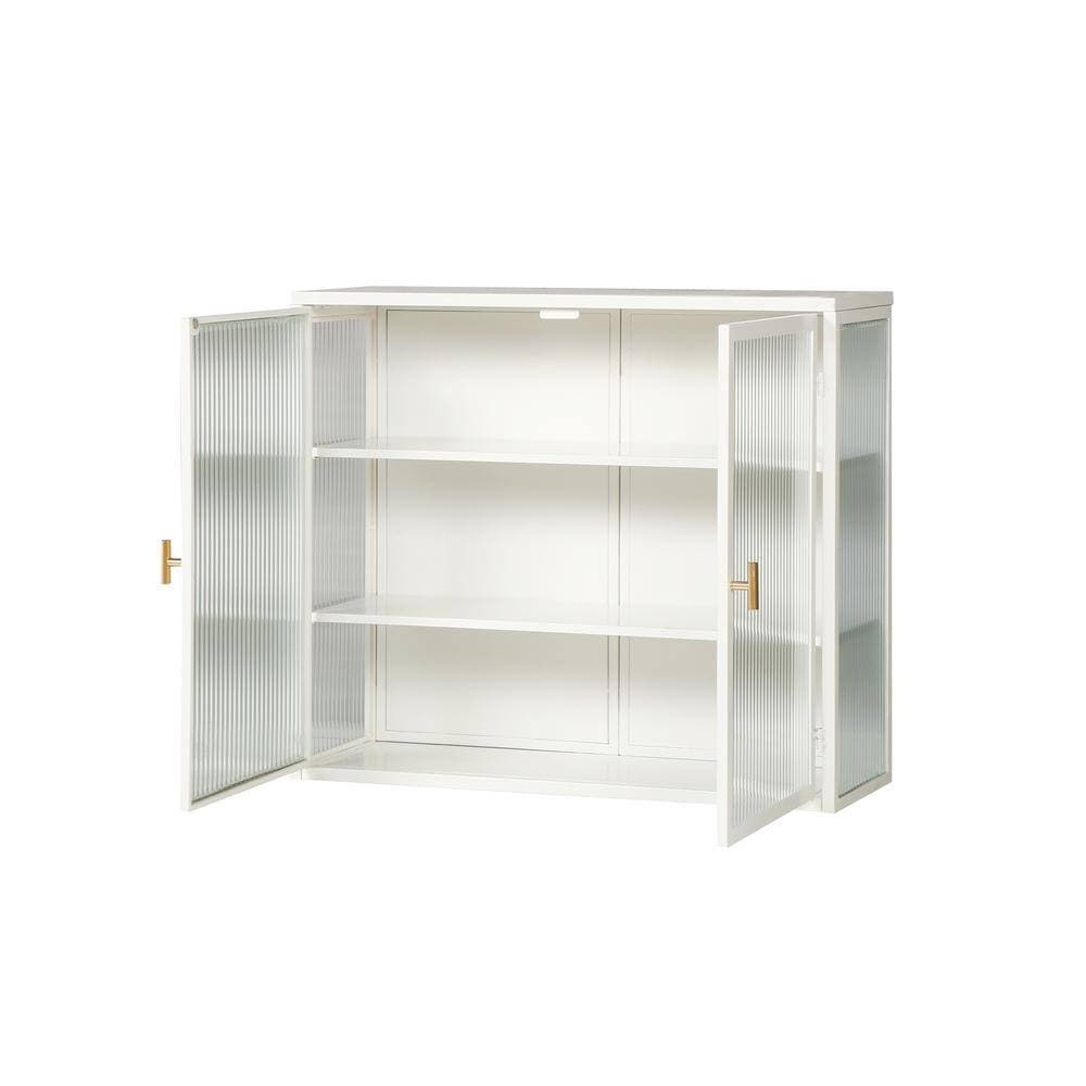 Unbranded 27.56 in. W x 9.06 in. D x 23.62 in. H Bathroom Storage Wall Cabinet in White Glass Doors 3-Tier Storage (2)