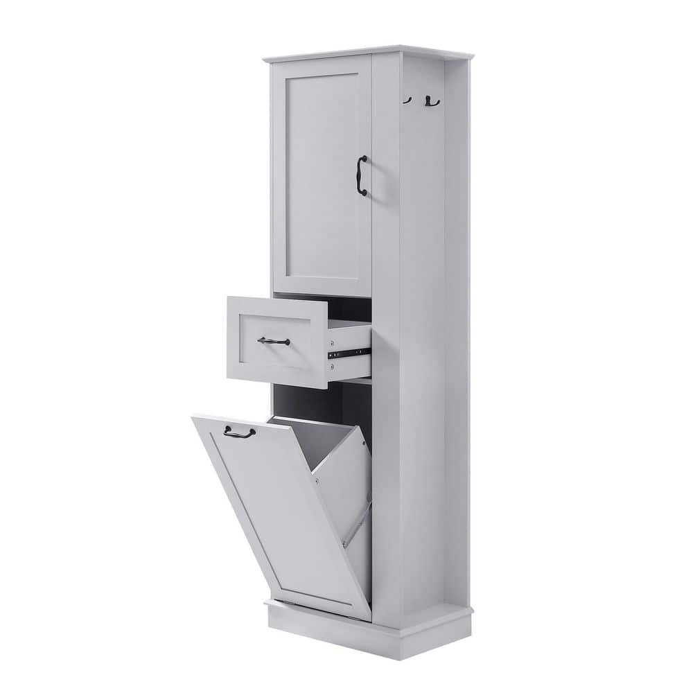 YSQCAR 20.3 in. W x 13.8 in. D x 63.8 in. H Gray MDF Freestanding Linen Cabinet with Tilt-Out Compartment, Adjustable Shelves (1)