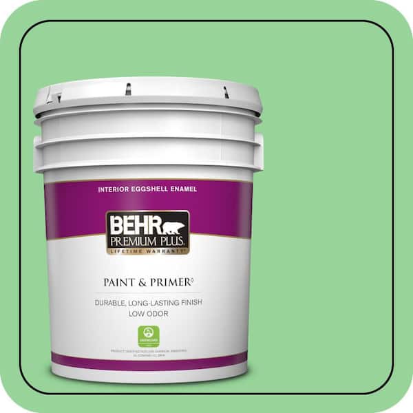 BEHR PREMIUM PLUS 5 gal. #P390-4 Young Green Eggshell Enamel Low Odor Interior Paint & Primer (2)