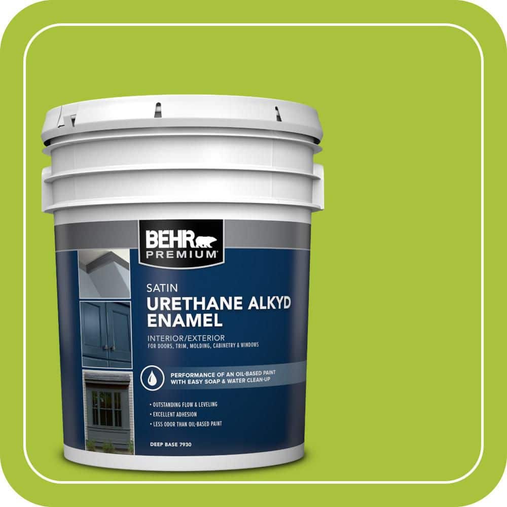 BEHR PREMIUM 5 gal. #S-G-410 Green Crush Urethane Alkyd Satin Enamel Interior/Exterior Paint