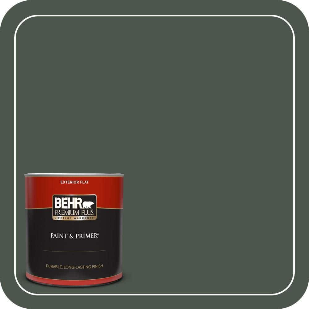 BEHR PREMIUM PLUS 1 qt. #PMD-66 Deep Evergreen Flat Exterior Paint & Primer