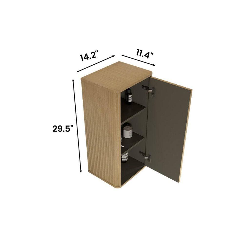 Siavonce 11.41 in. W x 14.17 in. D x 29.52 in. H Natural Oak Wall Mounted Linen Cabinet with 2 Adjustable Shelves, Oak in Yellow (2)