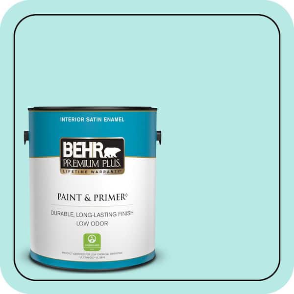 BEHR PREMIUM PLUS 1 gal. #P450-2 Tahitian Breeze Satin Enamel Low Odor Interior Paint & Primer (2)