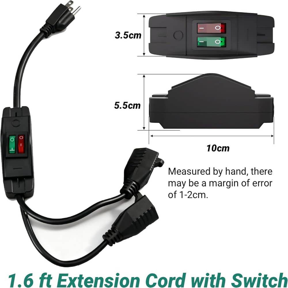 HIITIO Heavy-Duty Power Extension Cable 1.6 ft. 14 / 3 SJTW Outdoor Extension Cord with Waterproof On / Off Switch, Black (3)