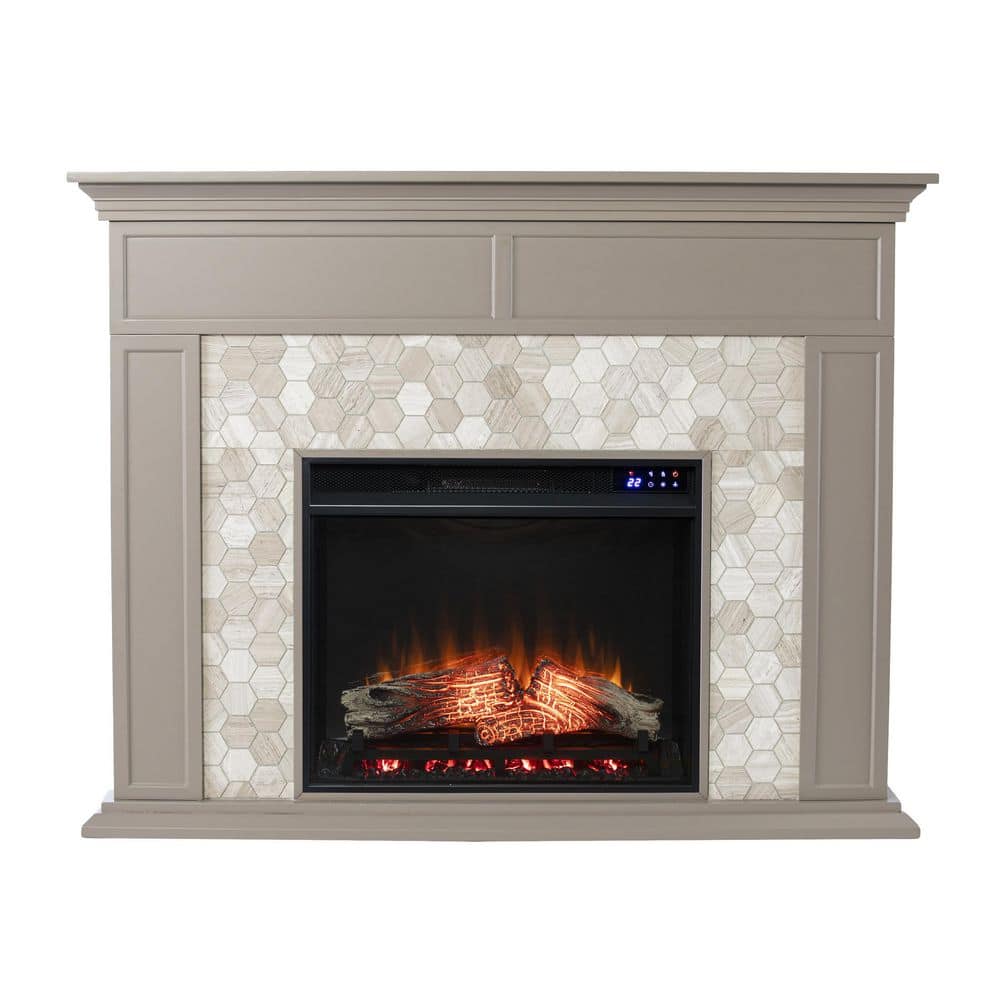 SEI FURNITURE Torlington 50 in. Freestanding Marble Tiled Touch Screen Electric Fireplace in Gray (1)