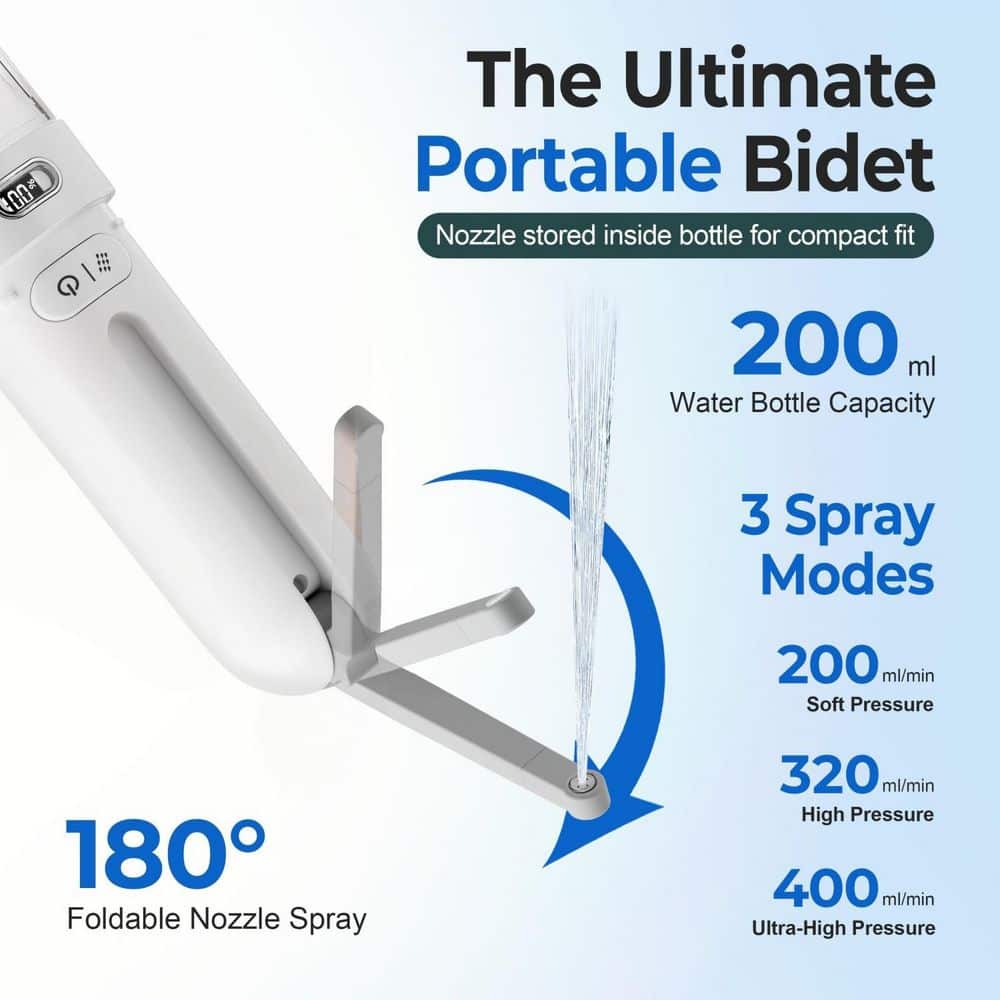 Wudkey Electric Rechargeable Portable Bidet Sprayer Bidet Attachment with 3 Pressure Modes for Home, Travel and Camping, White (3)
