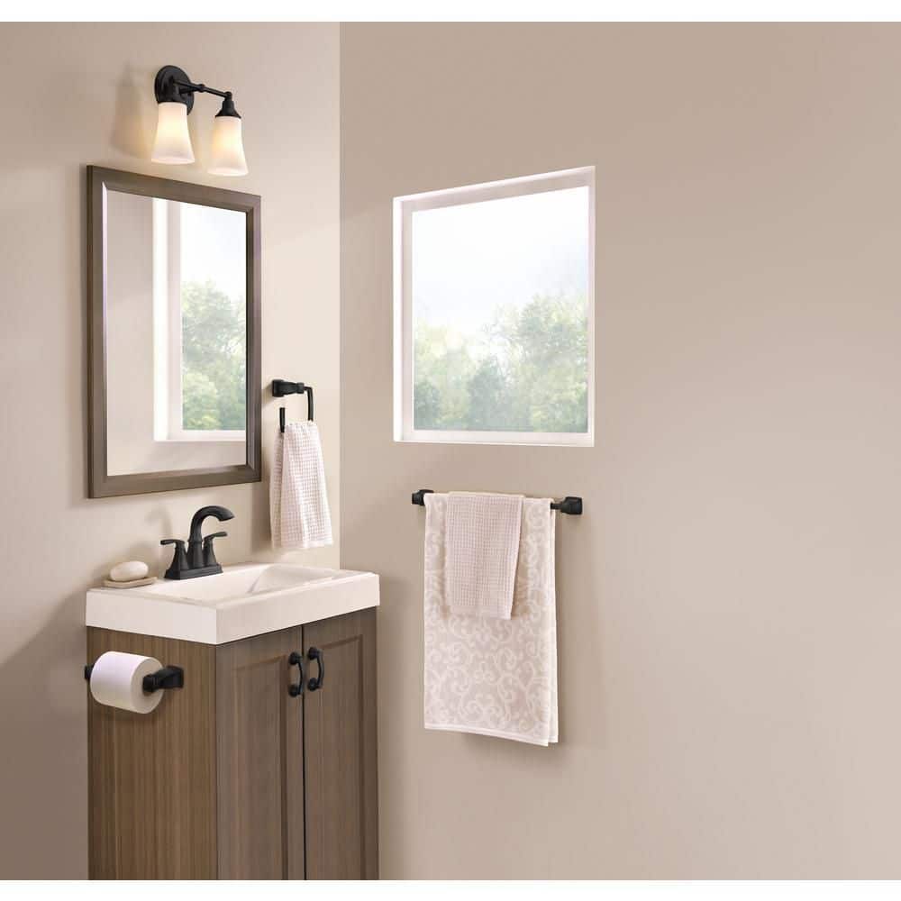 MOEN Hensley Press and Mark 3-Piece Bath Hardware Set with 24 in. Towel Bar, Paper Holder and Towel Ring in Matte Black (2)