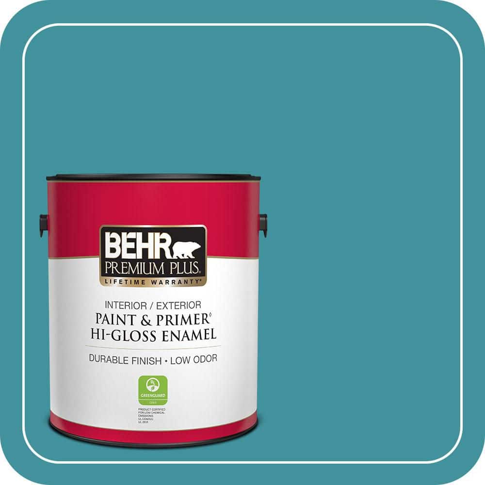 BEHR PREMIUM PLUS 1 gal. #520D-6 Lagoon Hi-Gloss Enamel Interior/Exterior Paint & Primer