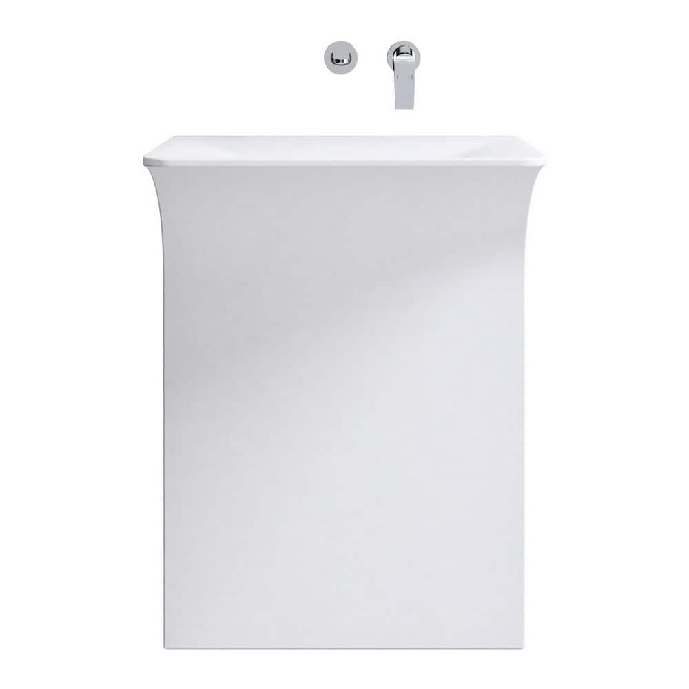 LUXSHERY 23.4 in with Sink Wall Mounted Bathroom Sink White Solid Surface with Hidden Linear Drain, Wall Mount Faucet Compatible