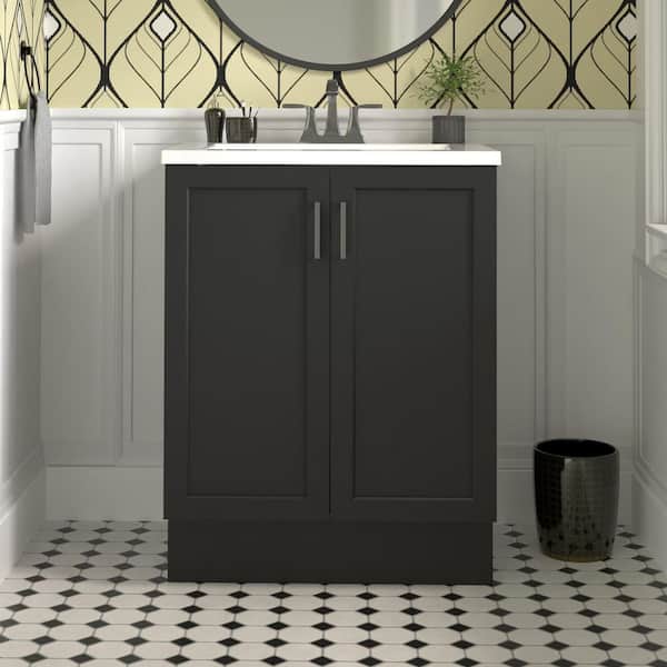 Glacier Bay Fonthill 24.5 in. W x 18.75 in. D x 32.89 in. H Single Sink Bath Vanity in Black with White Cultured Marble Top