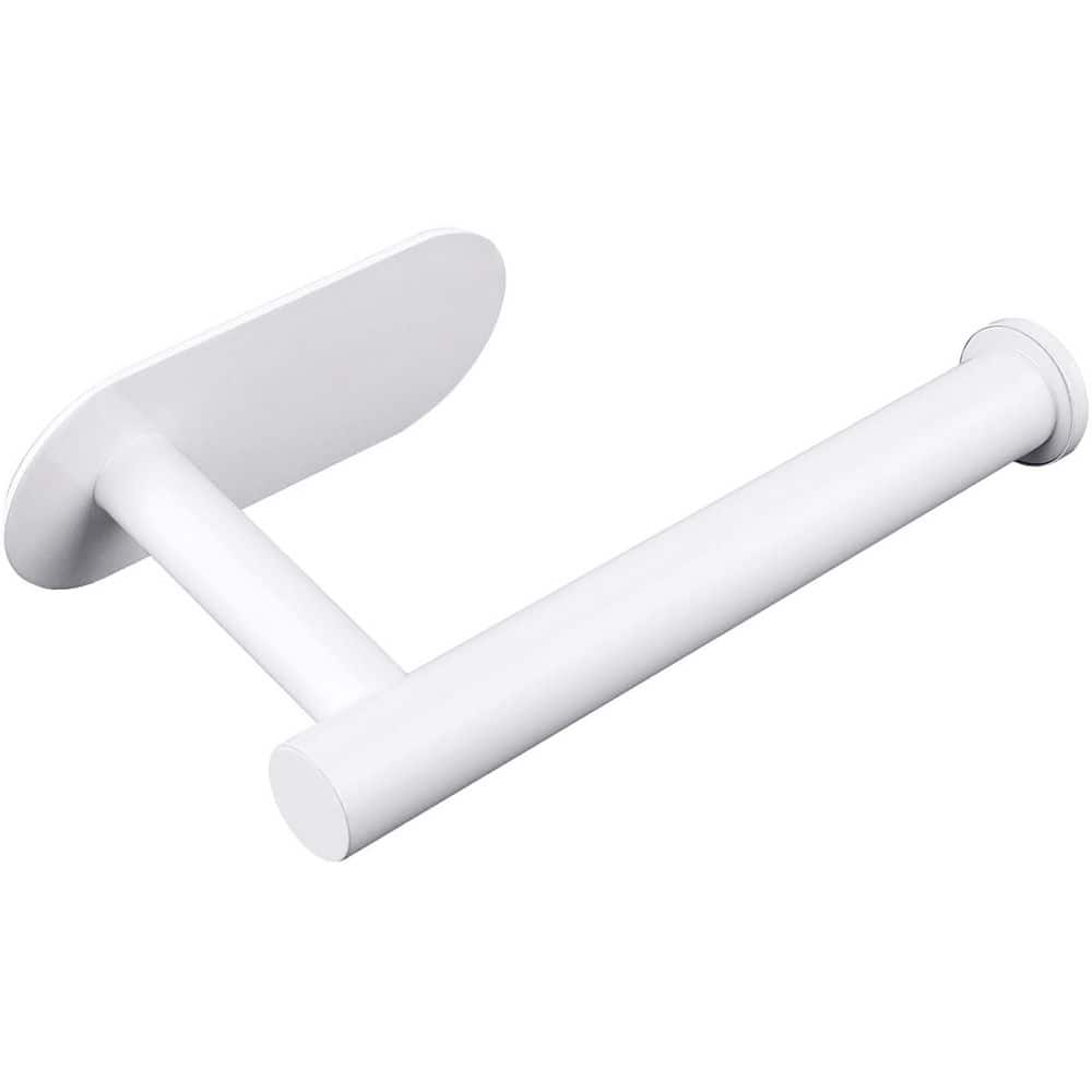 KHKFY Self-Adhesive No-Drill Wall-Mounted Stainless Steel Toilet Paper Roll Holder with Easy Open Arm in White